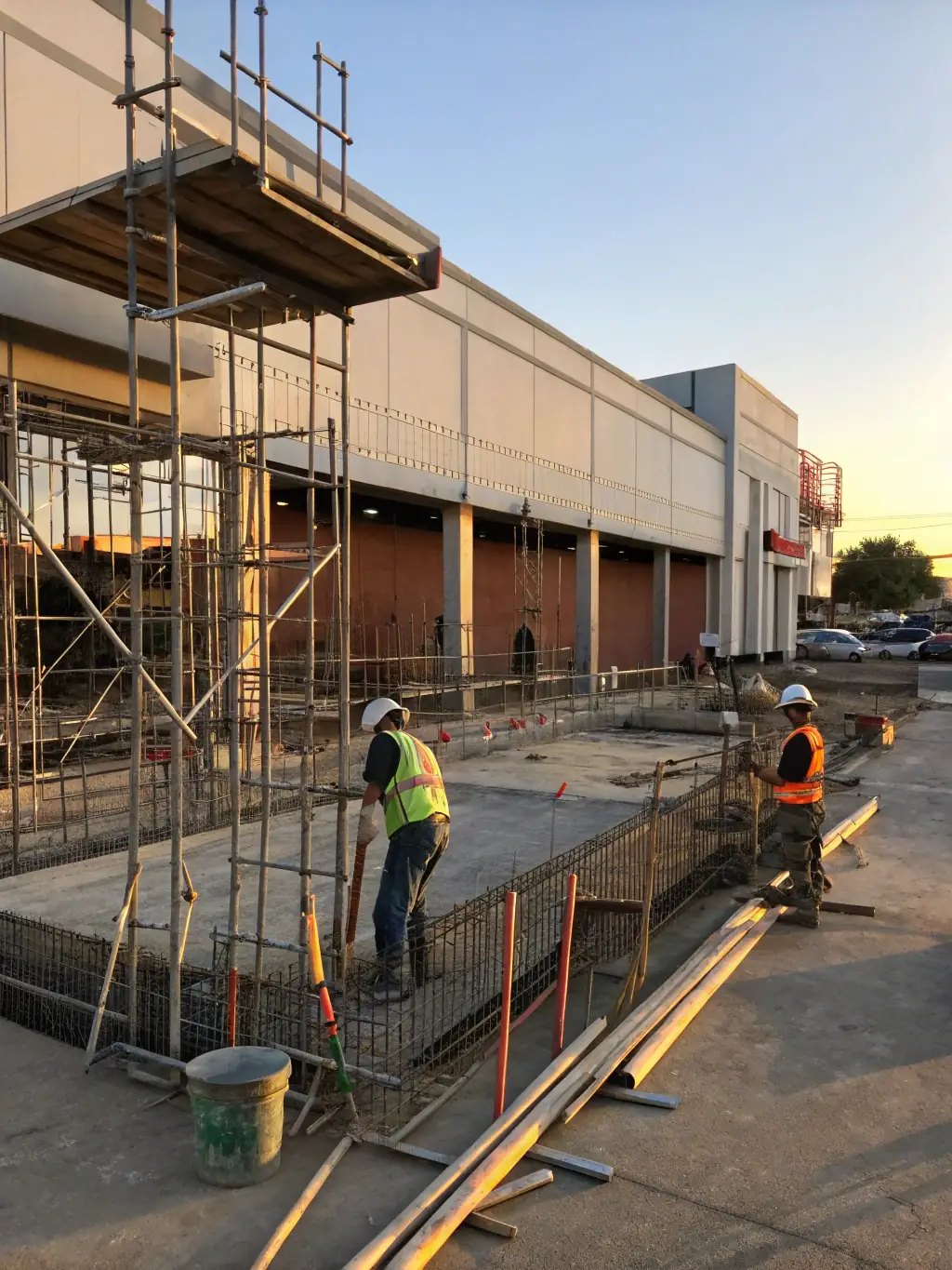 A professional image of a commercial building under construction, with ML Contracting LLC's signage visible, emphasizing the company's expertise in commercial projects.